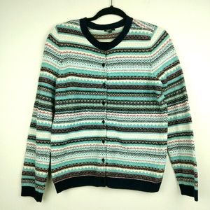 Talbots Fairisle Blue Stripe Cardigan Sweater M